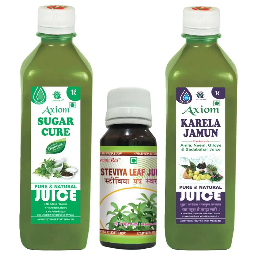 Axiom Karela Jamun Juice 1 ltr + Sugar Cure 1 ltr + Stevia 60ml Combo,  Natural  3 Piece(s)/Pack