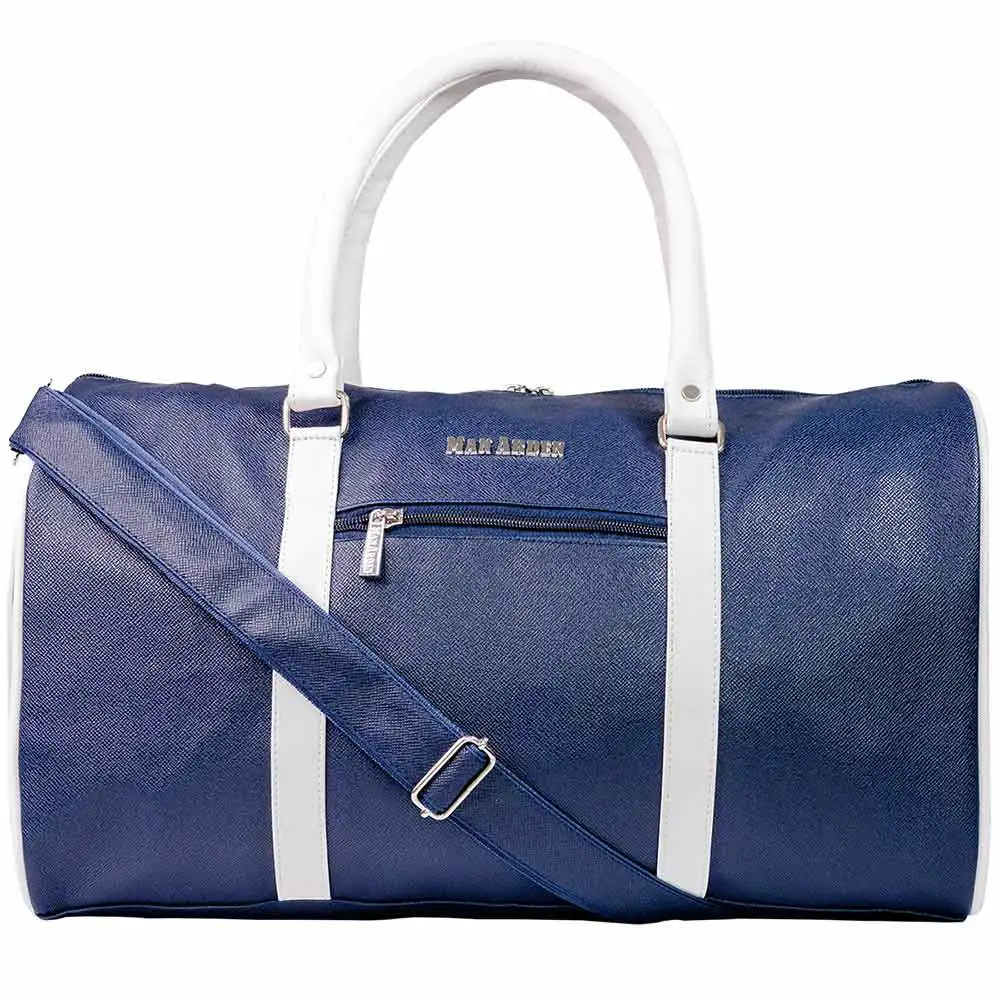 Man Arden PVC Leather Travel Duffle Bag,  Blue & White