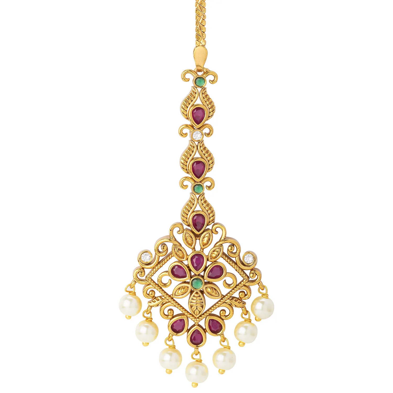 Peora Traditional Matte Gold Finish Cubic Zirconia Maang Tikka Jewellery (PF53TK20RG)