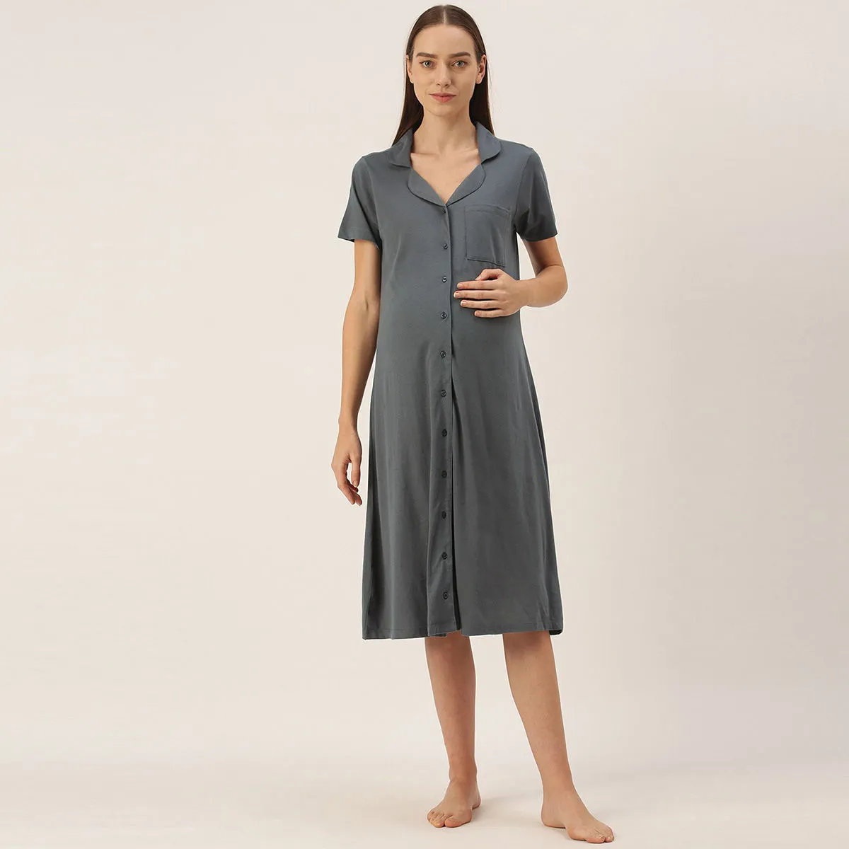 Nejo Feeding/Nursing Maternity Hospital Dress - Grey