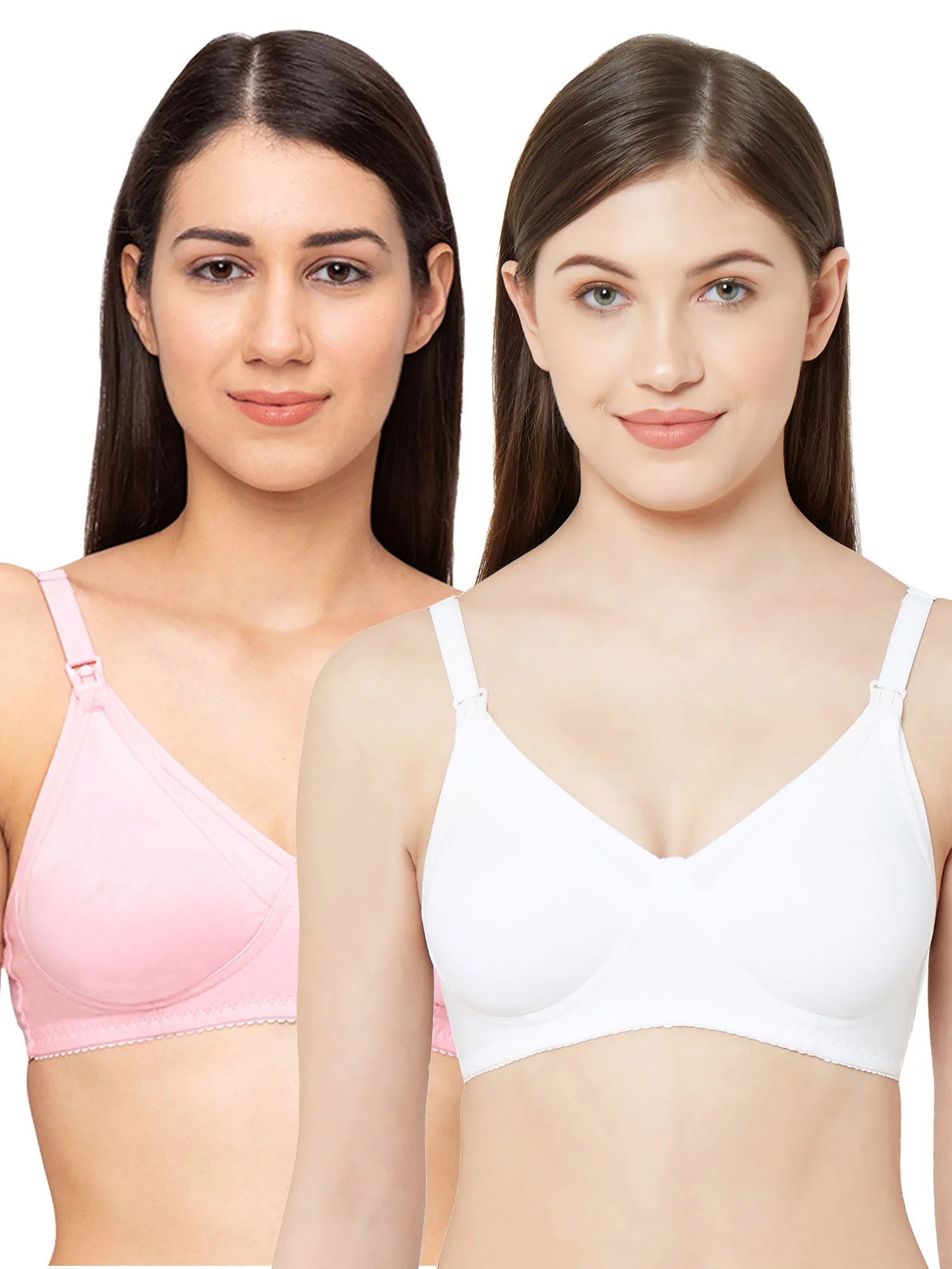 Juliet Womens Non Padded Non Wired Feeding Bra Combo Mold Feed White Pink