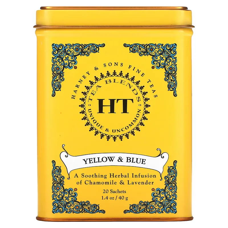 HT Tea Blend, Yellow & Blue, Chamomile and Lavender, Caffeine Free, 20 Sachets, 1.4 oz (40 g)