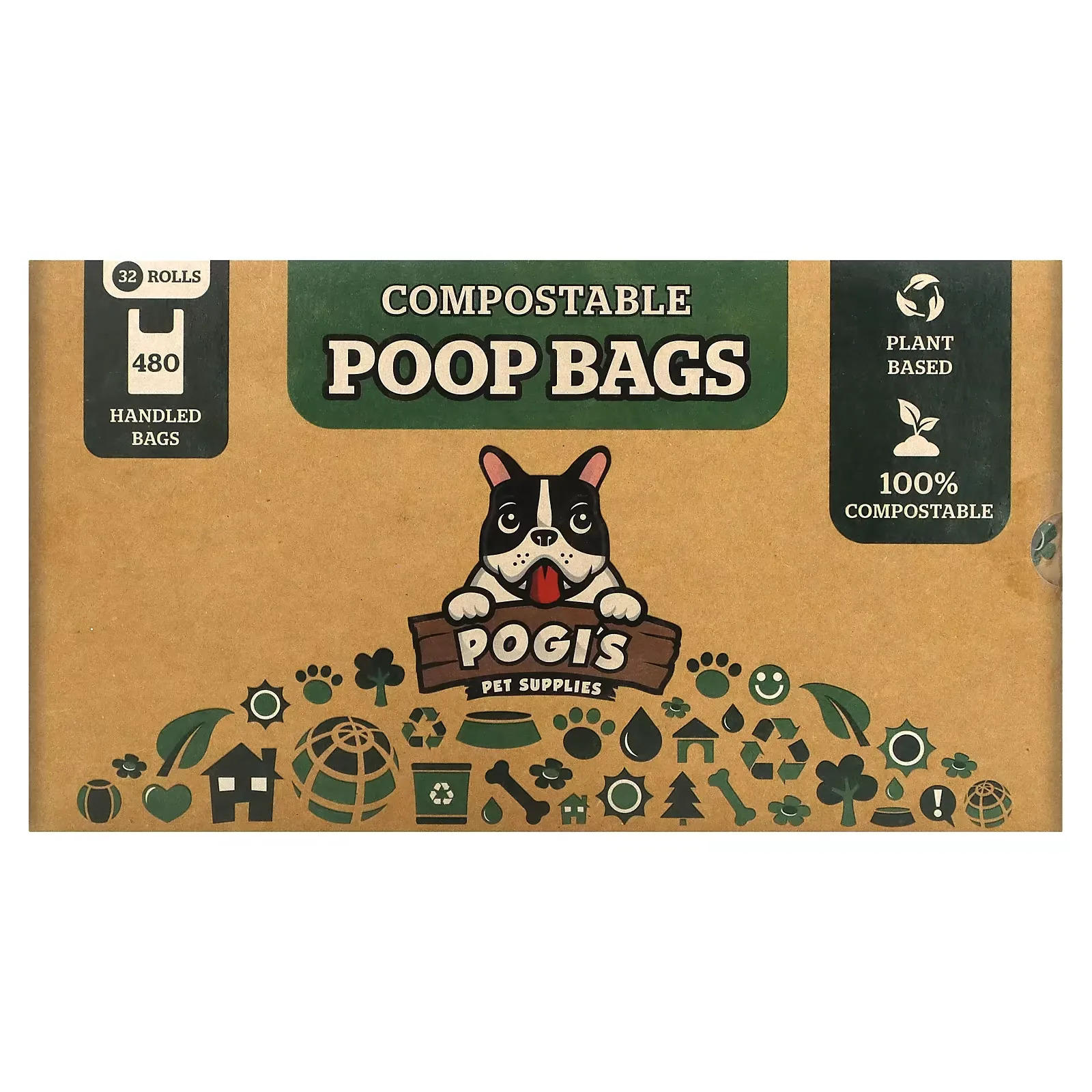 Compostable Poop Bags, 32 Rolls, 480 Handled Bags