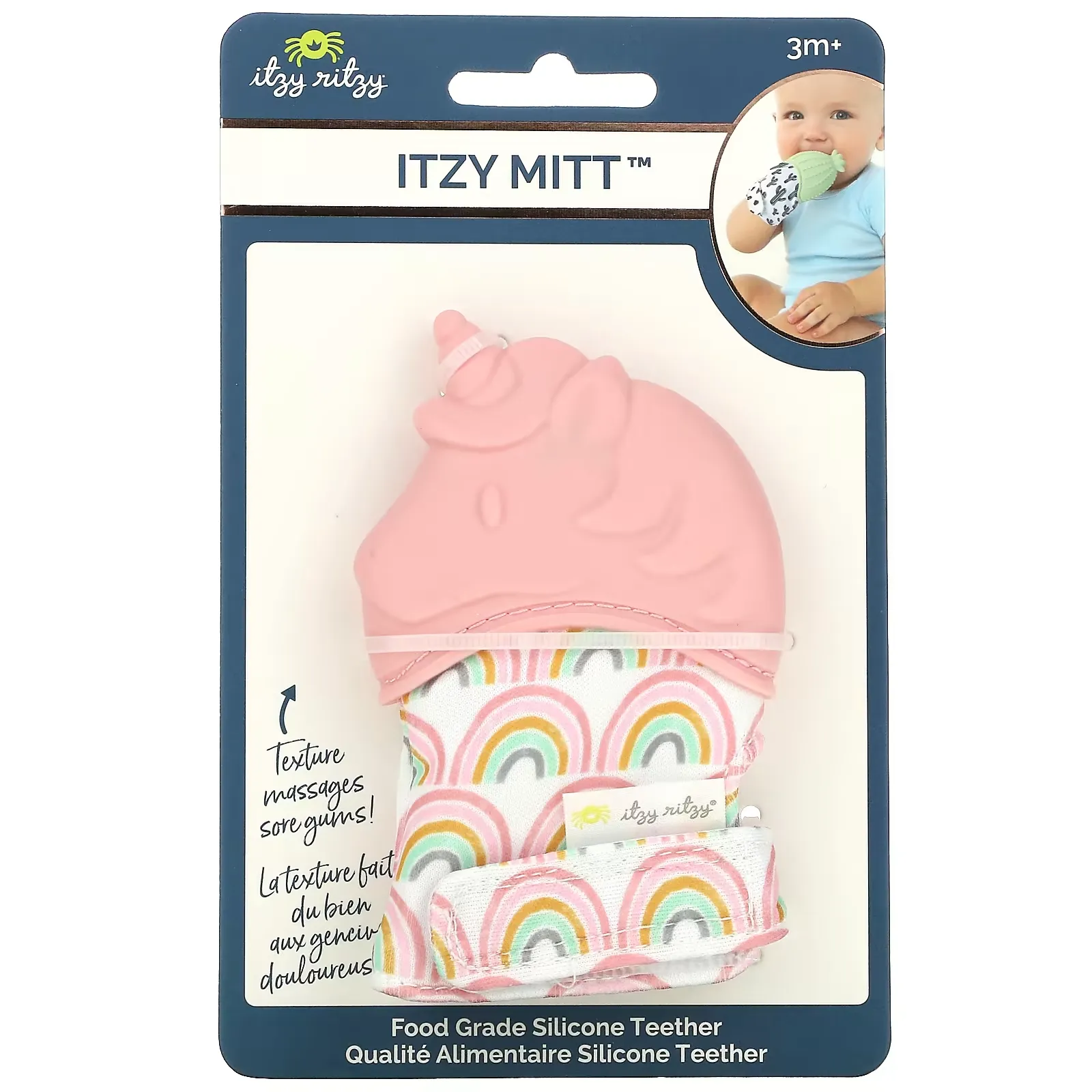 Itzy Mitt, Food Grade Silicone Teether, 3+ Months, Light Pink Unicorn, 1 Teether