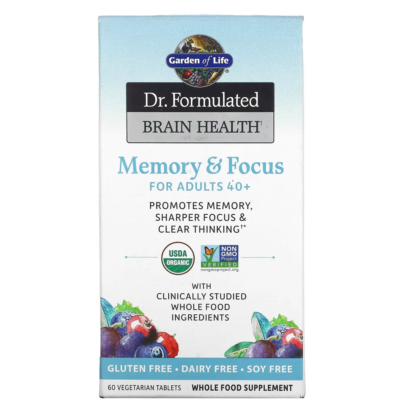 Dr. Formulated Brain Health, Memory & Focus for Adults 40+, 60 Vegetarian Tablets