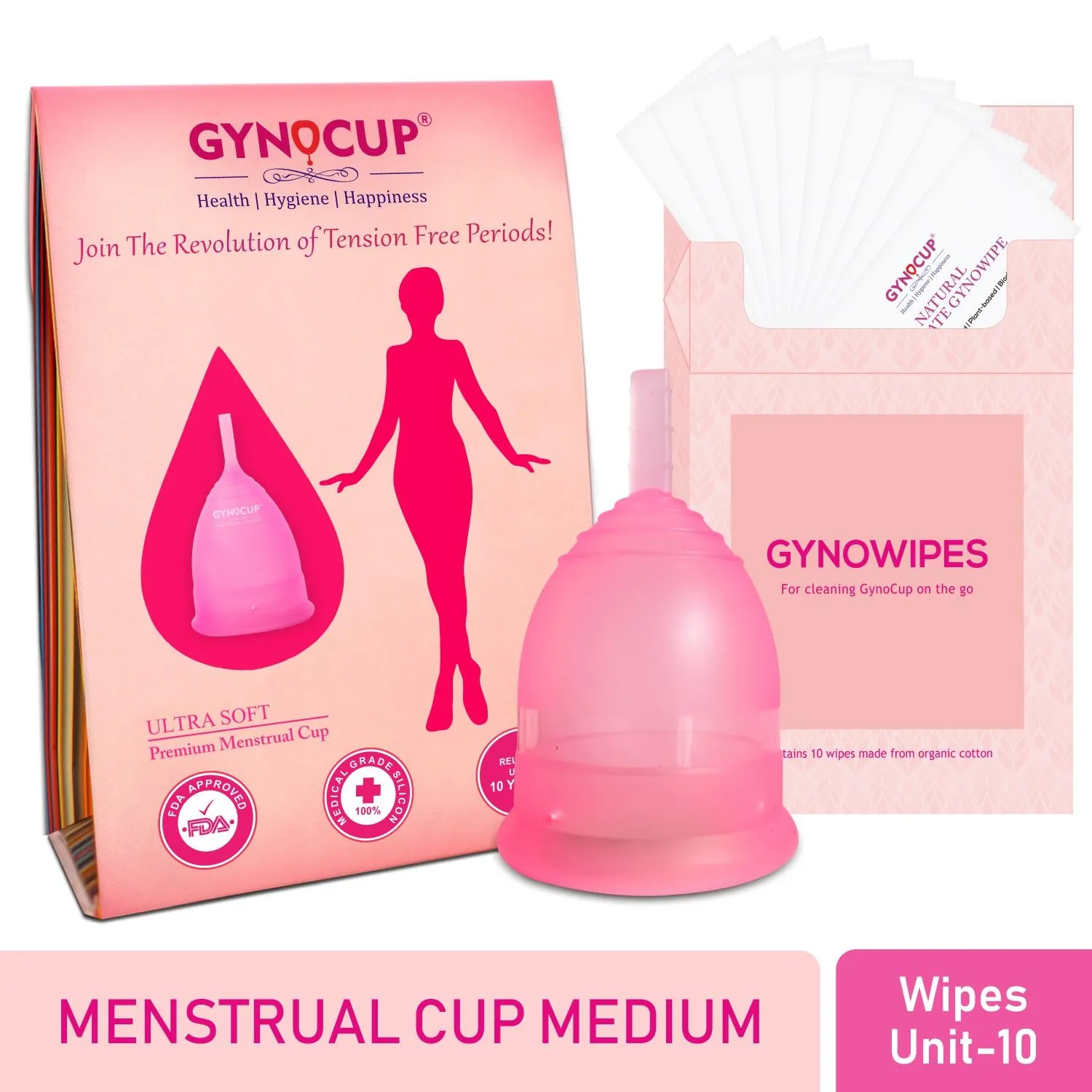 GynoCup Menstrual Cup and Natural Intimate Wipes Combo (Medium)