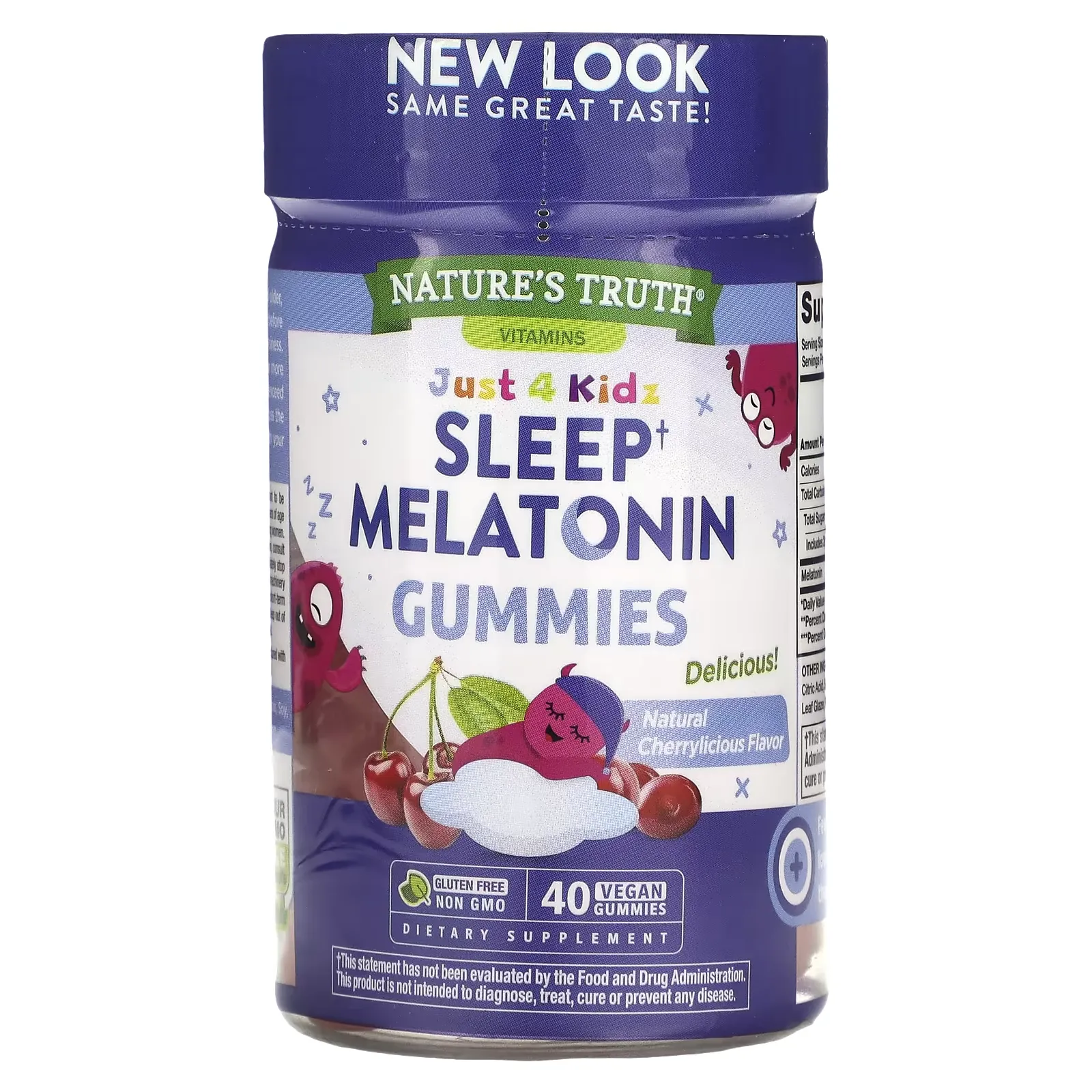 Just 4 Kids, Sleep Melatonin, Natural Cherrylicious, 1 mg, 40 Vegan Gummies