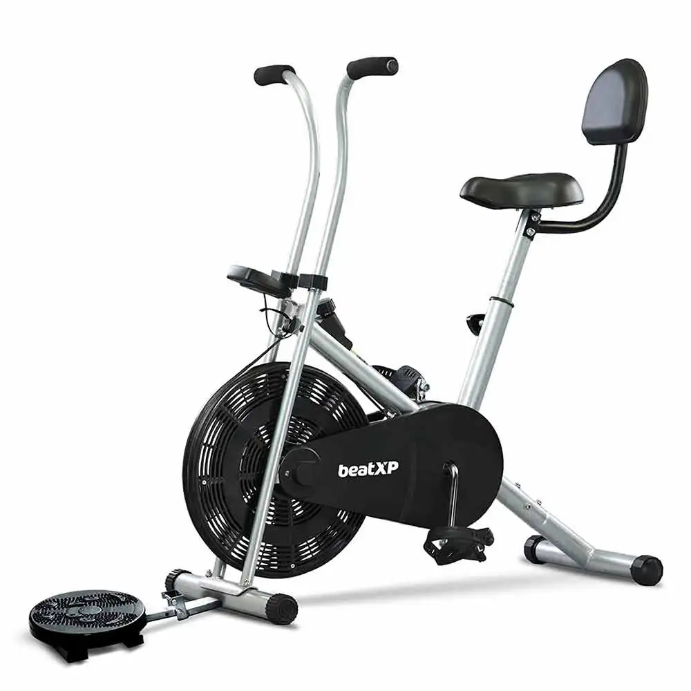 beatXP Tornado Spark 4F Air Bike With Cushioned Seat, Fixed Handles, Back Support & Tummy Twister (Grey)