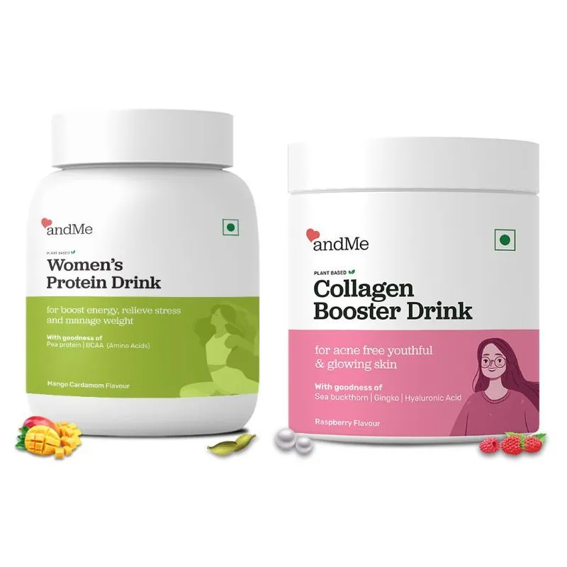 andMe Women'S Plant Protein Powder (Mango Cardamom) + andMe Anti- Ageing Collagen Booster (Combo Pack)