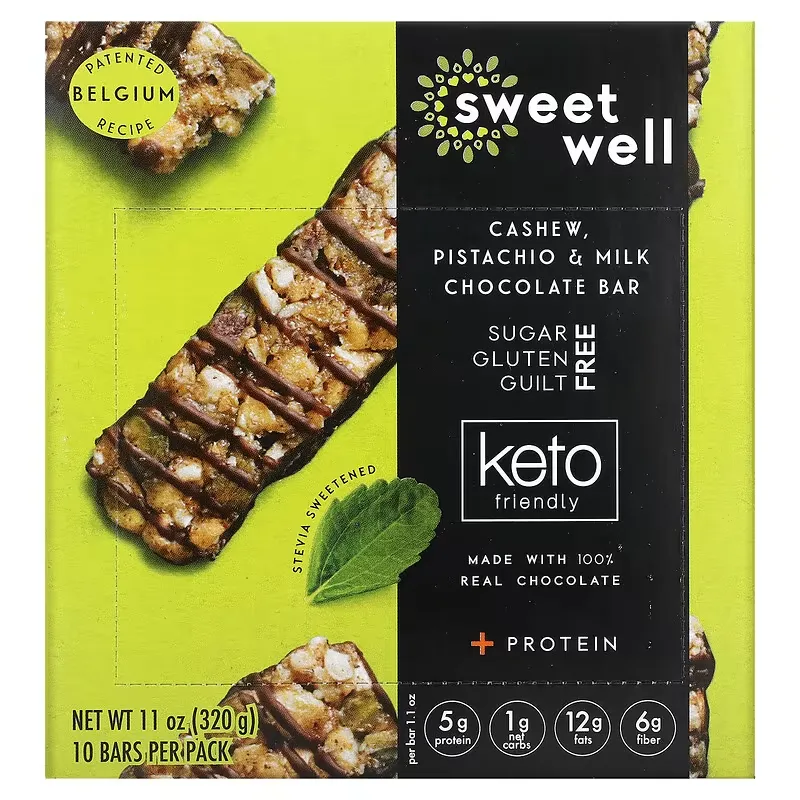 Keto Bar, Cashew Pistachio & Milk Chocolate, 10 Bars, 1.1 oz (32 g) Each