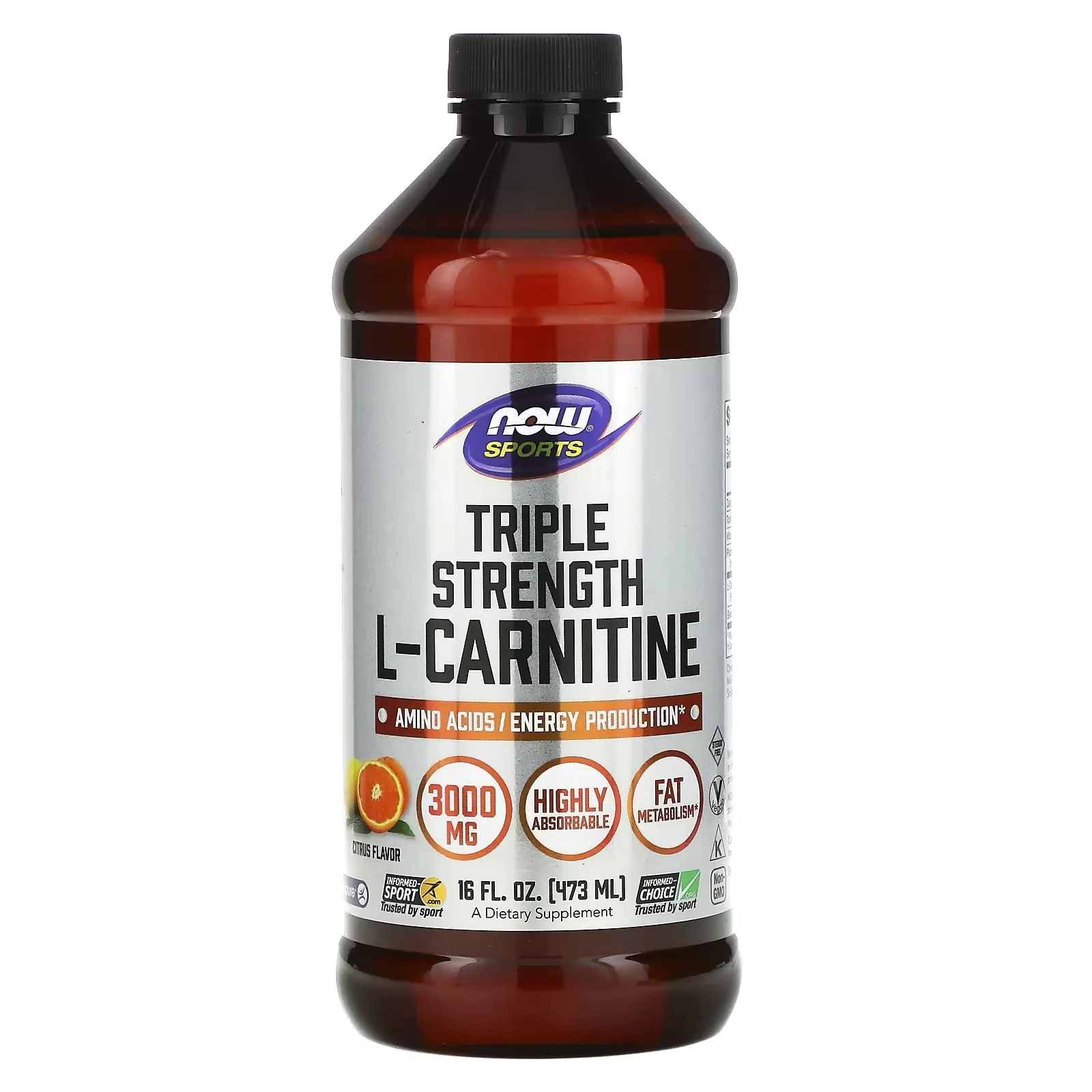 Sports, Triple Strength L-Carnitine Liquid, Citrus, 3,000 mg, 16 fl oz (473 ml)