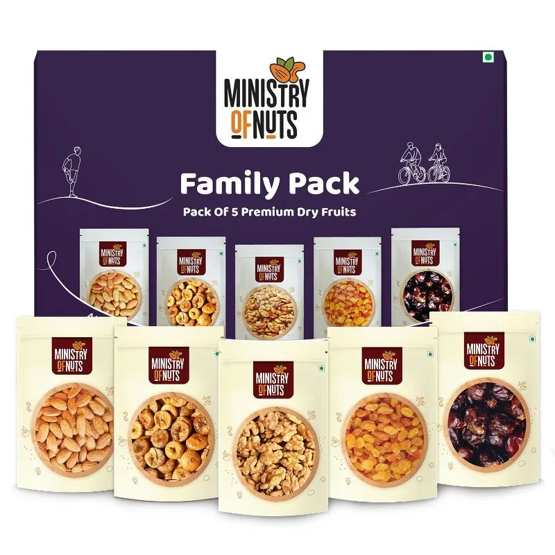 Ministry of Nuts Premium Dry Fruits - Pack Of 5 - Almonds, Figs, Walnuts, Raisins & Dates