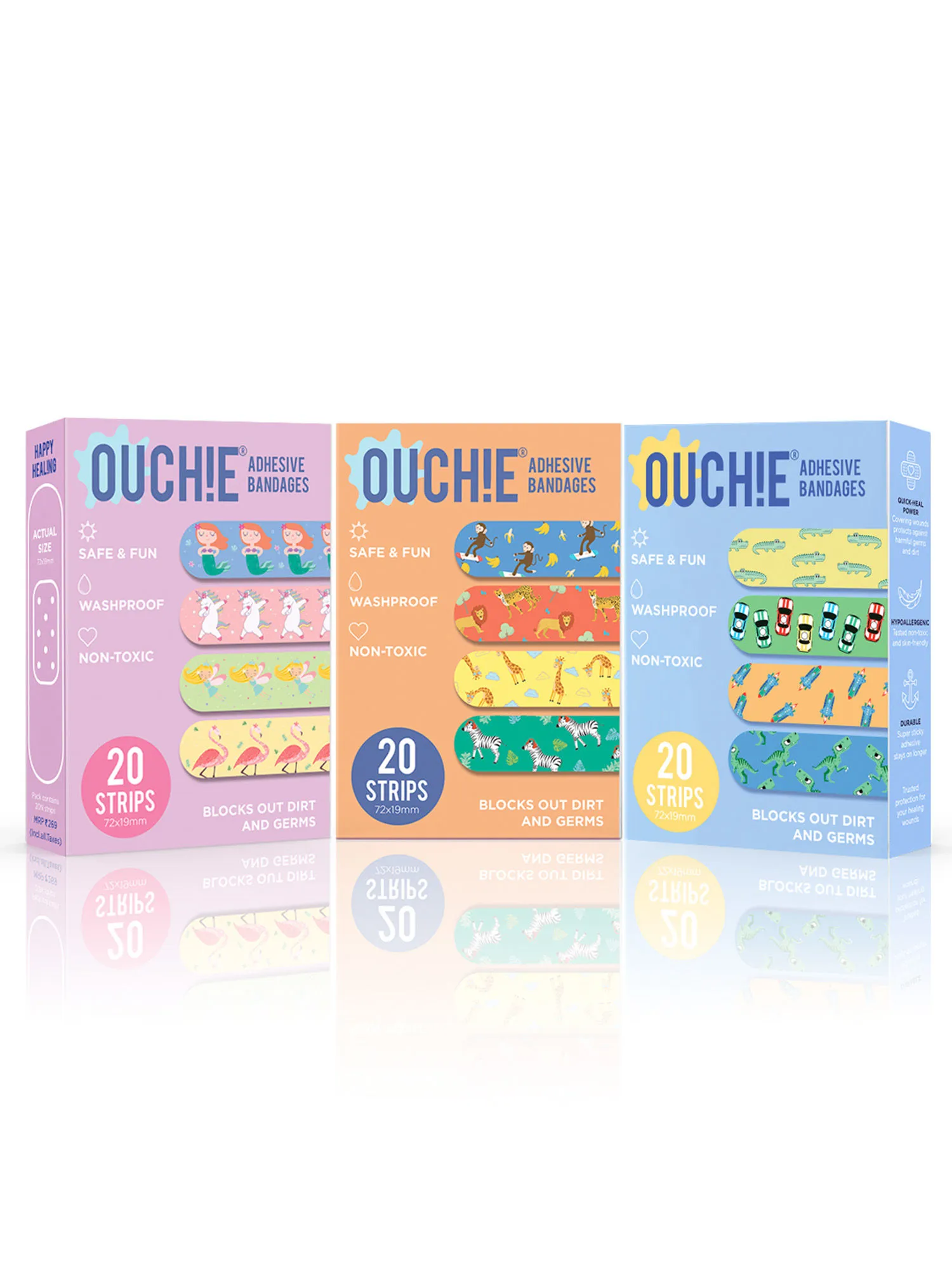 OUCHIE Non-toxic Printed Bandages Triple Combo (pack Of 60) - Lavender