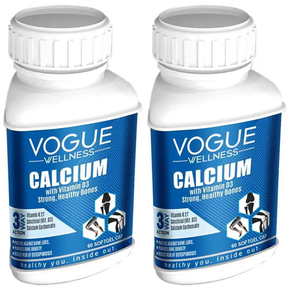 Vogue Wellness Calcium,  60 softgels  Unflavoured (Pack of 2)