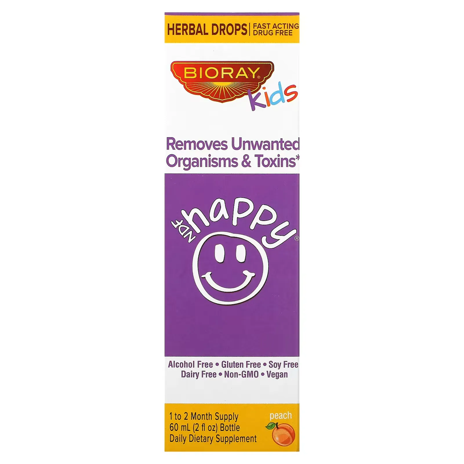 NDF Happy, Removes Unwanted Organisms & Toxins, Kids, Peach, 2 fl oz (60 ml)