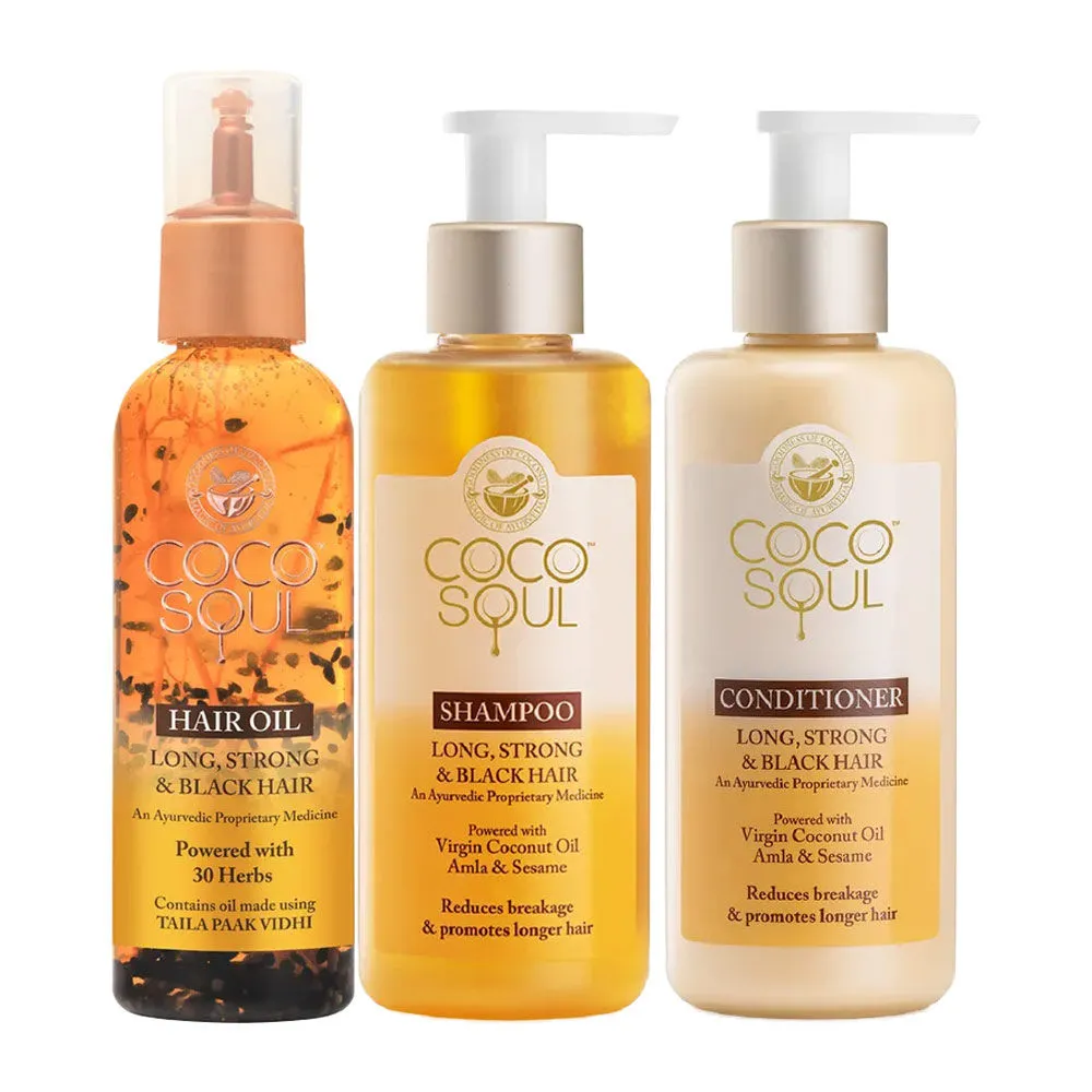 Coco Soul Hair Care Combo Hair Oil + Shampoo + Conditioner For Long Strong Black Hair