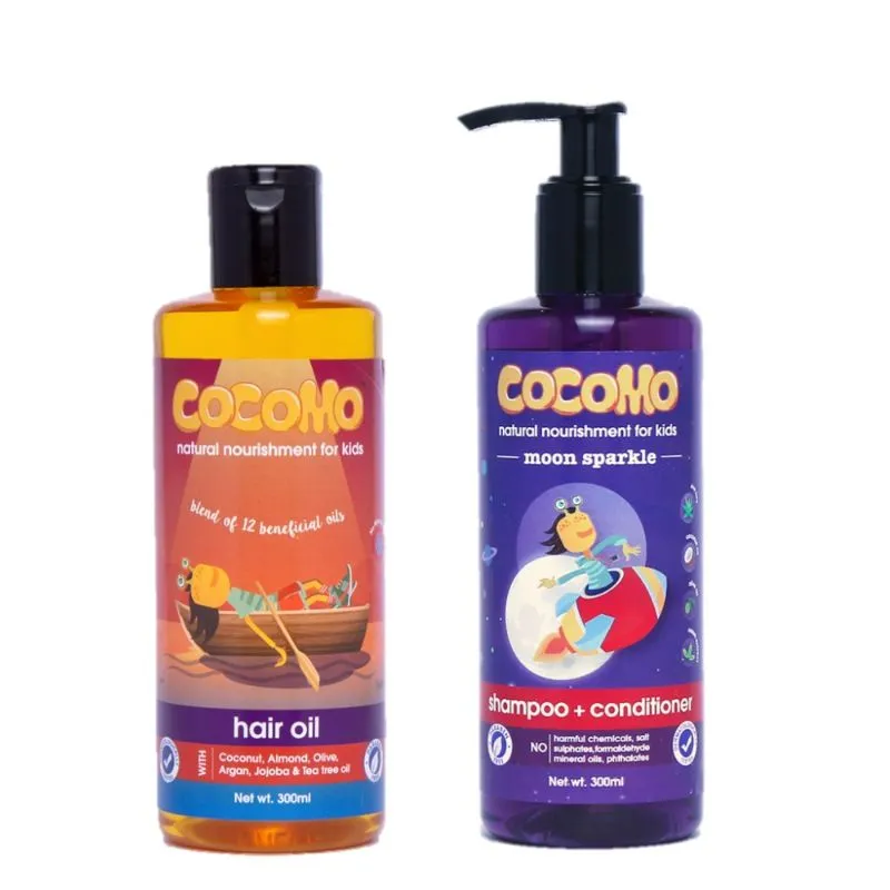 Cocomo Natural Kids Hair Care Combo - 12 In 1 Hair Oil + Moon Sparkle Shampoo