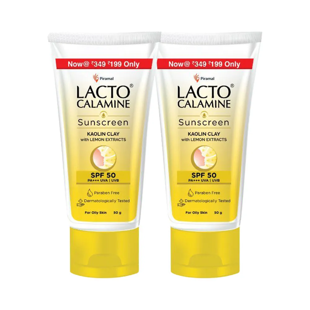 Lacto Calamine Sunscreen Kaolin Clay with Lemon Extracts SPF 50 PA+++ UVA UVB - Pack of 2