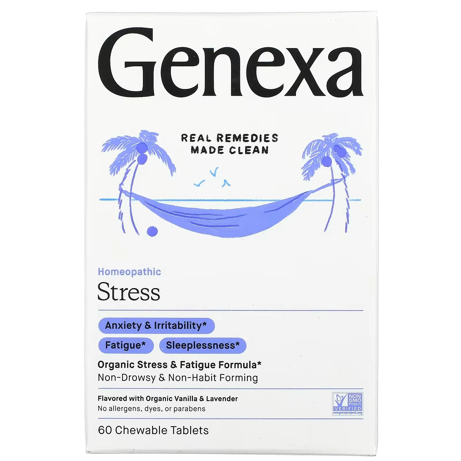 Stress, Organic Stress & Fatigue Formula, Organic Vanilla & Lavender, 60 Chewable Tablets