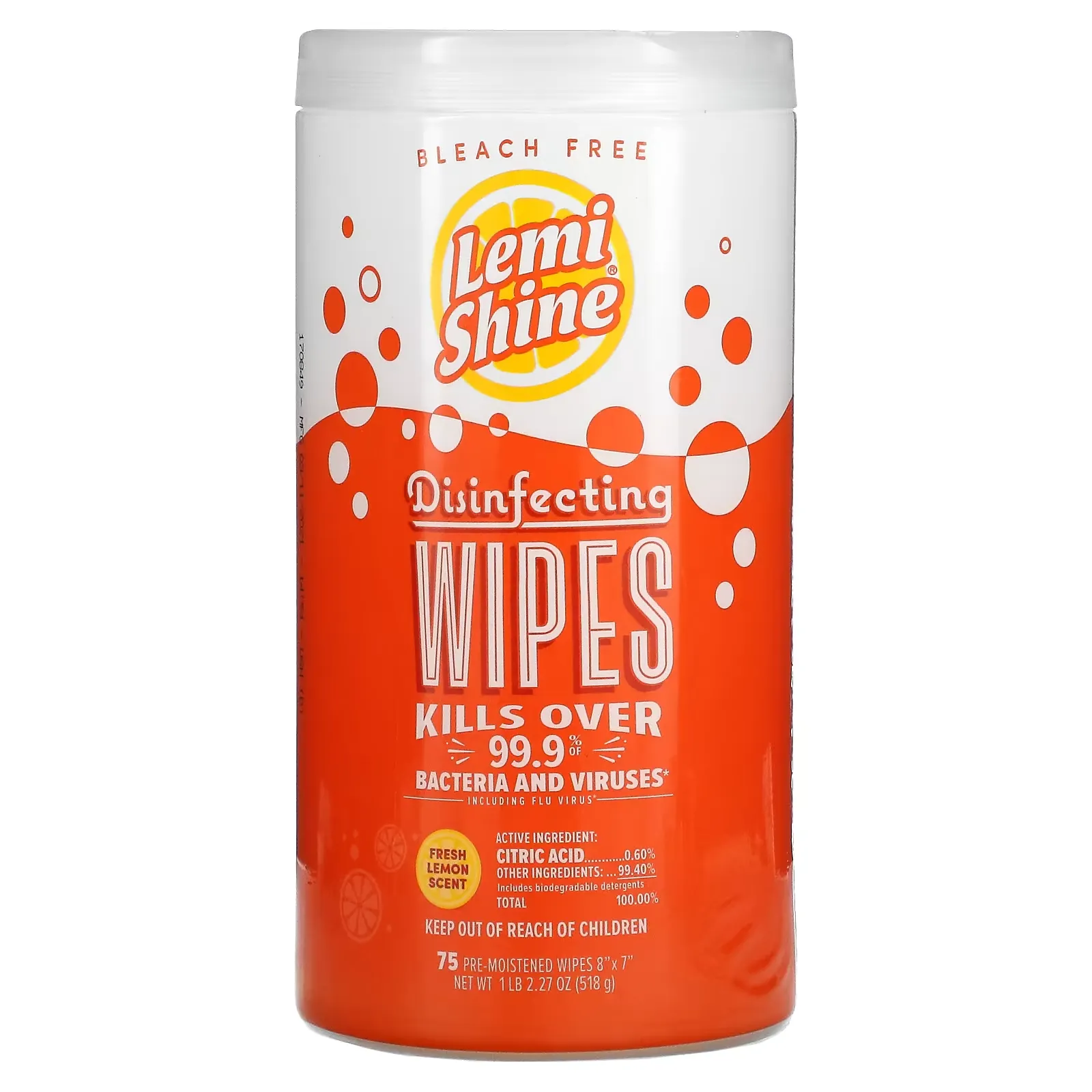 Disinfecting Wipes, Fresh Lemon, 75 Pre-Moistened Wipes