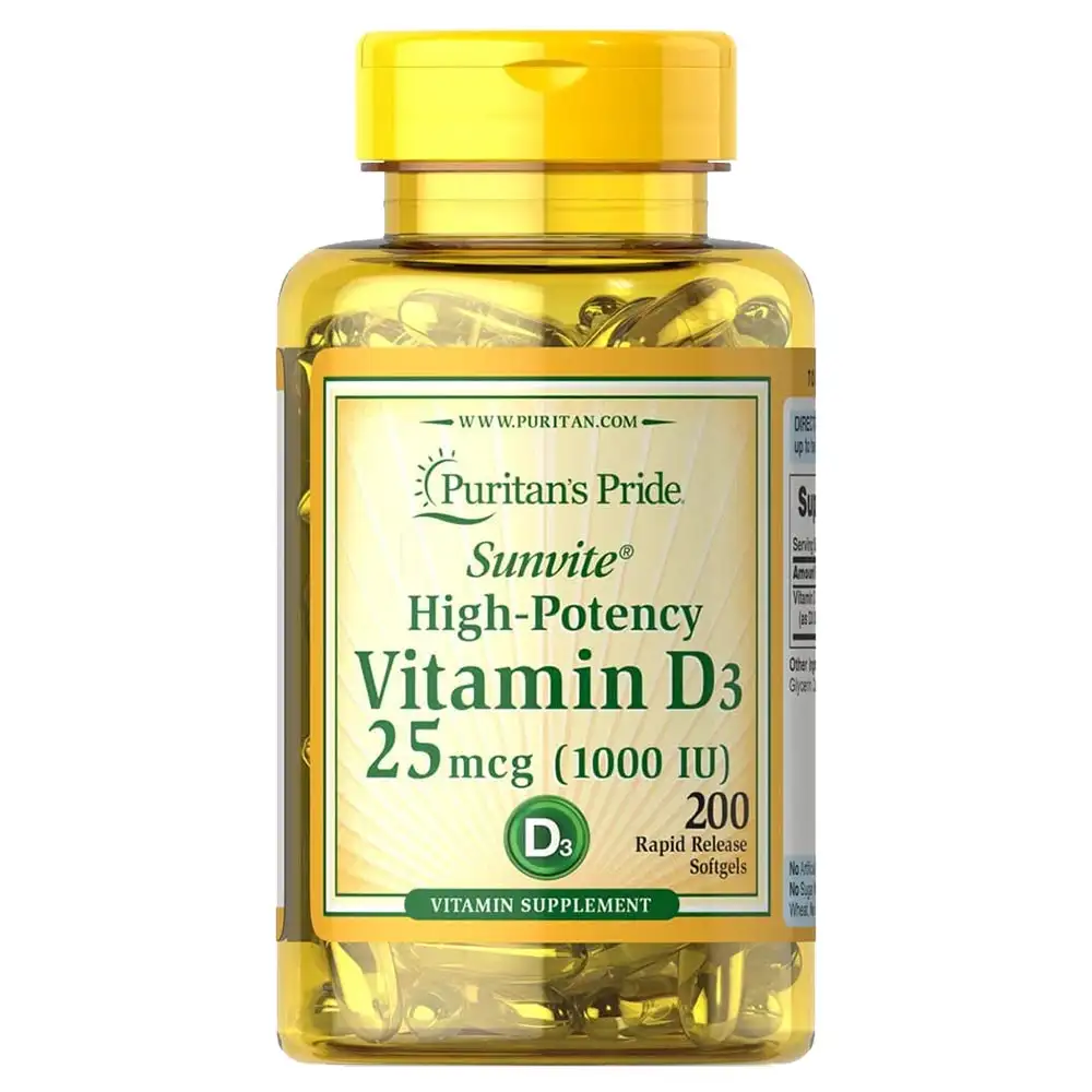 Puritan's Pride High-Potency Vitamin D3 25mcg,  200 softgels  Unflavoured