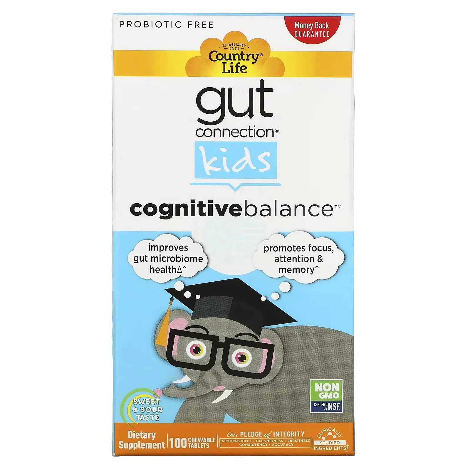 Gut Connection Kids, Cognitive Balance, Sweet & Sour, 100 Chewable Tablets