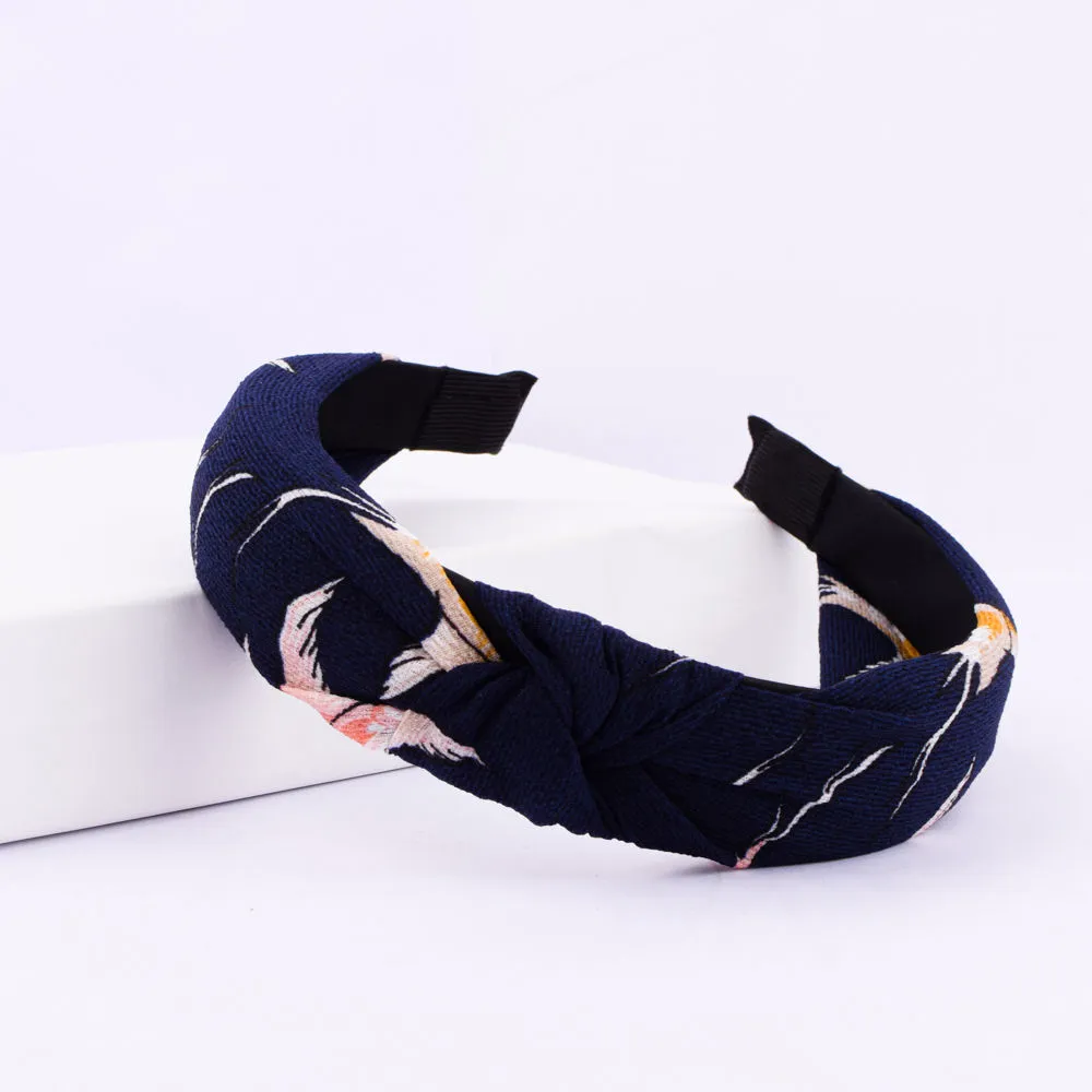 Ferosh Akona Printed Knotted Navy Blue Structured Headband