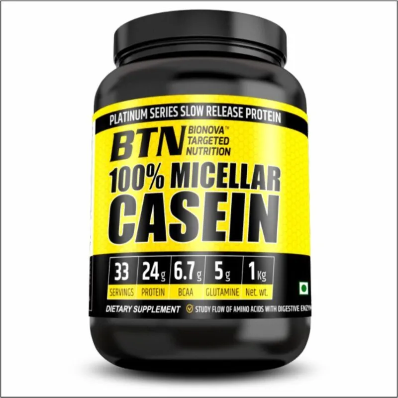 BTN Sports 100% Micellar Casein Protein Powder Unflavoured, With Enzymes, 33 Servings