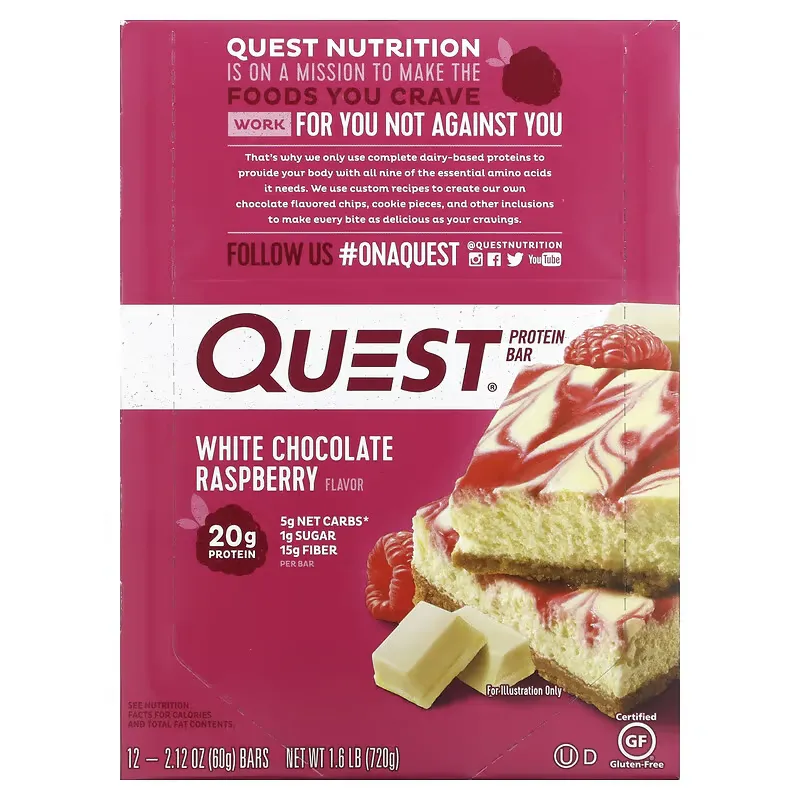 Protein Bar, White Chocolate Raspberry, 12 Bars, 2.12 oz (60 g) Each