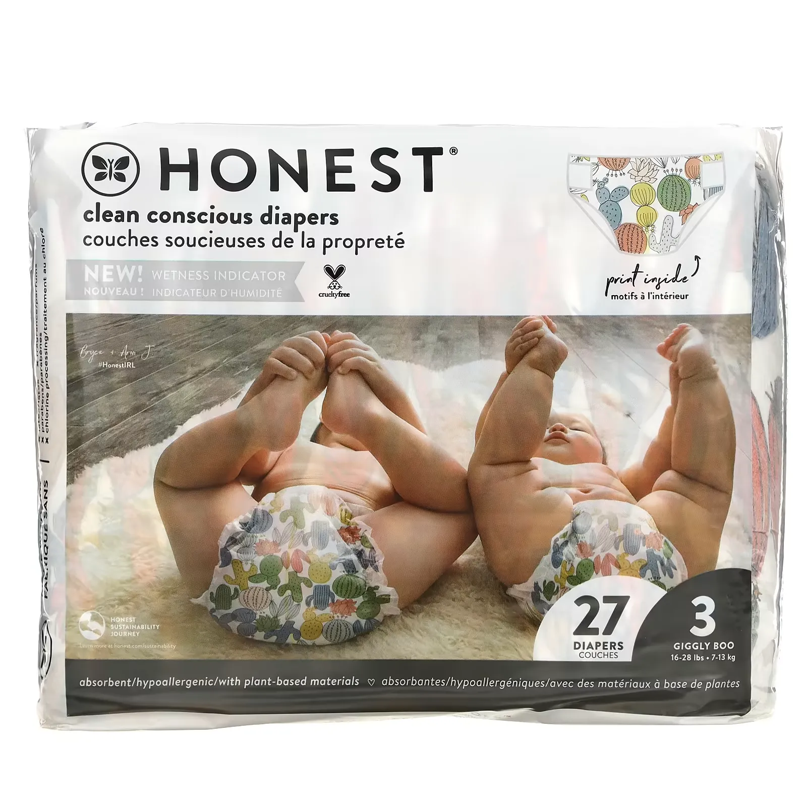 Honest Diapers, Size 3, 16-28 Pounds, Cactus, 27 Diapers