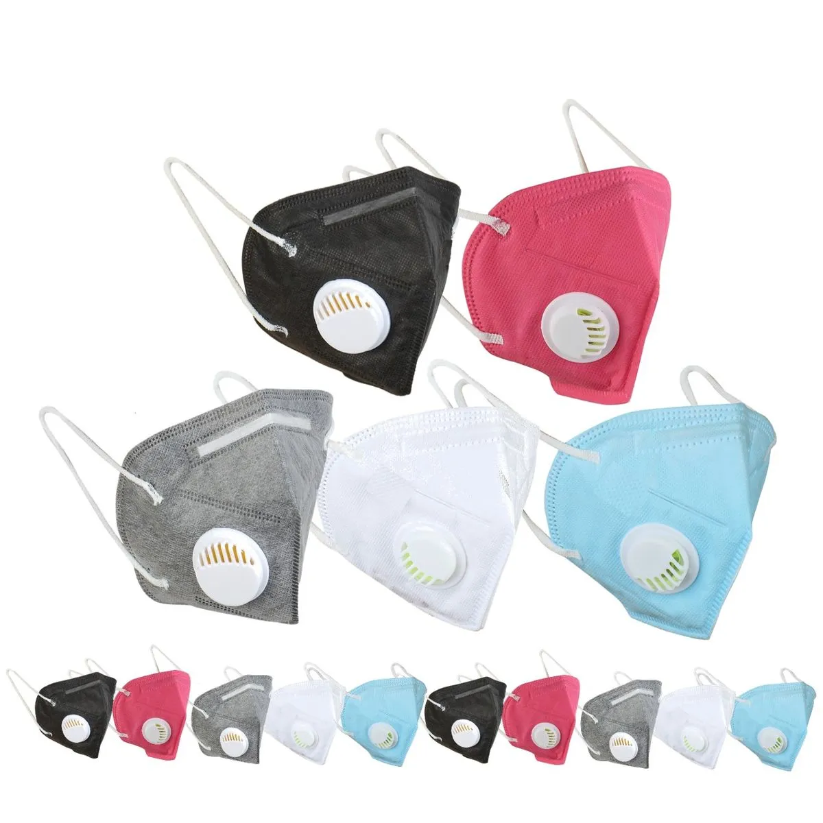 Fabula Pack of 15 KN95/N95 Anti-Pollution Reusable 5 Layer Mask (White,Black,Blue,Grey,Pink)