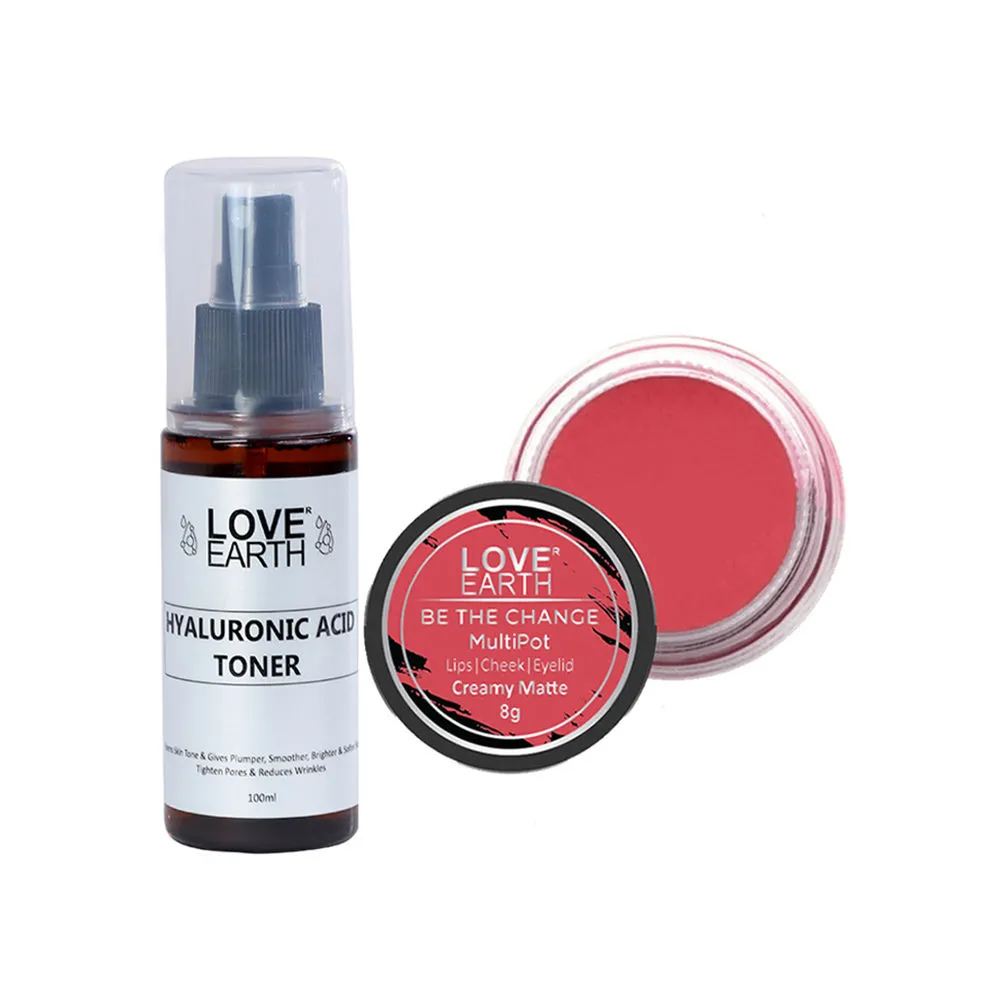 Love Earth Lip Tint & Cheek Tint Be The Change + Hyaluronic Acid Toner