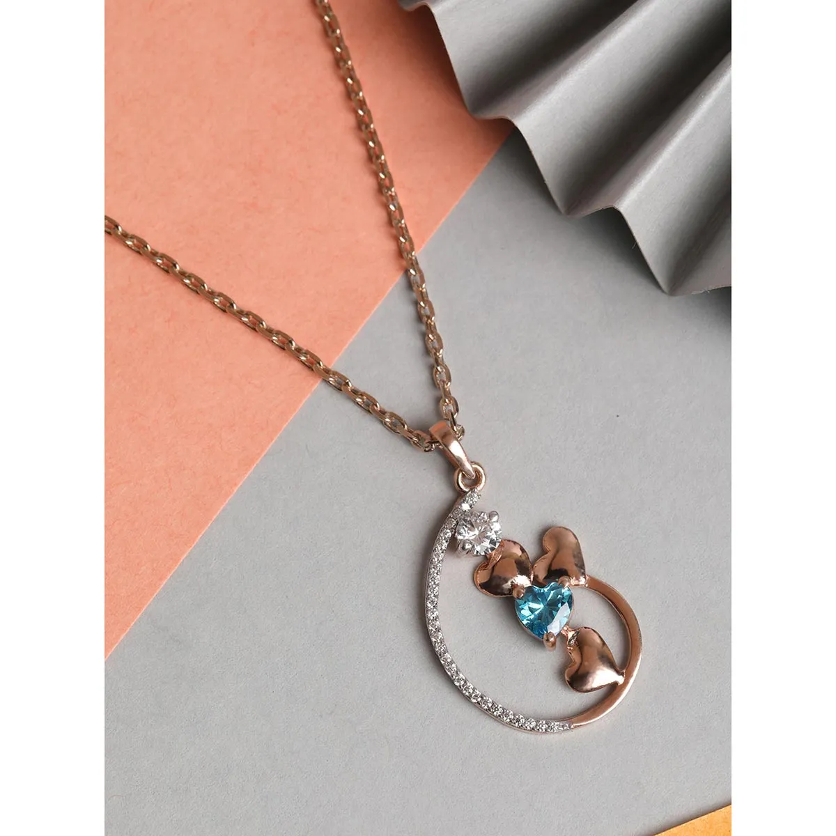 CLARA Silver RoseGold Rhodium Plated Swiss Zirconia Heart Pendant Chain Necklace for Women