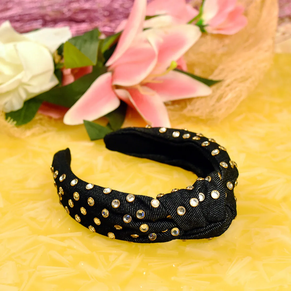 YoungWildFree Black Diamond Denim Stylish Hairband For Women