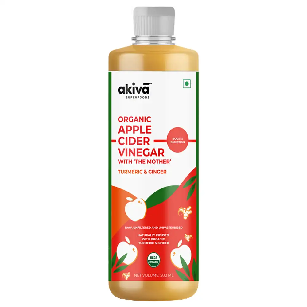 Akiva Organic Apple Cider Vinegar with Mother,  0.5 L  Turmeric & Ginger