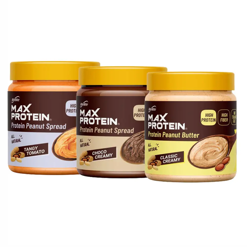 RiteBite Max Protein Peanut Spread,  0.340 kg  Choco Creamy+Tangy Tomato+Classic Creamy Pack of 3