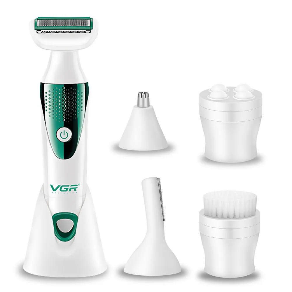 VGR V720 5-In-1 Women Shaver For Face, Legs, Underarms & Bikini, Eyebrow/Ear/Nose Trimmer & Massager