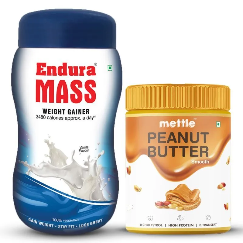 Endura Mass Weight Gainer Vanilla Flavour With Mettle All Natural Peanut Butter Smooth