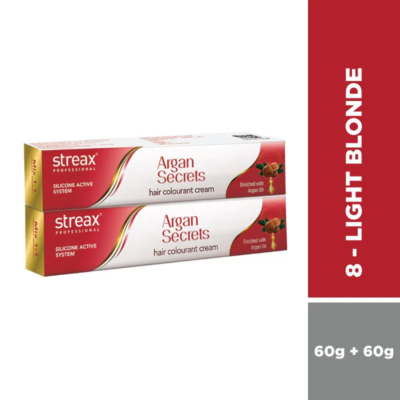 Streax Professional Argan Secret Hair Colourant Cream - Light Blonde 8 (Pack Of 2)