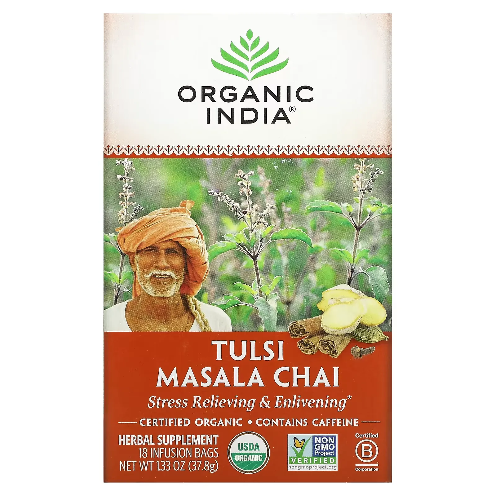 Tulsi Tea, Masala Chai, 18 Infusion Bags, 1.33 oz (37.8 g)