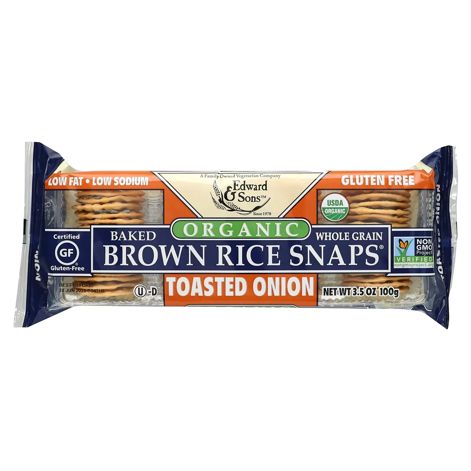 Organic, Baked Whole Grain Brown Rice Snaps, Toasted Onion, 3.5 oz (100 g)