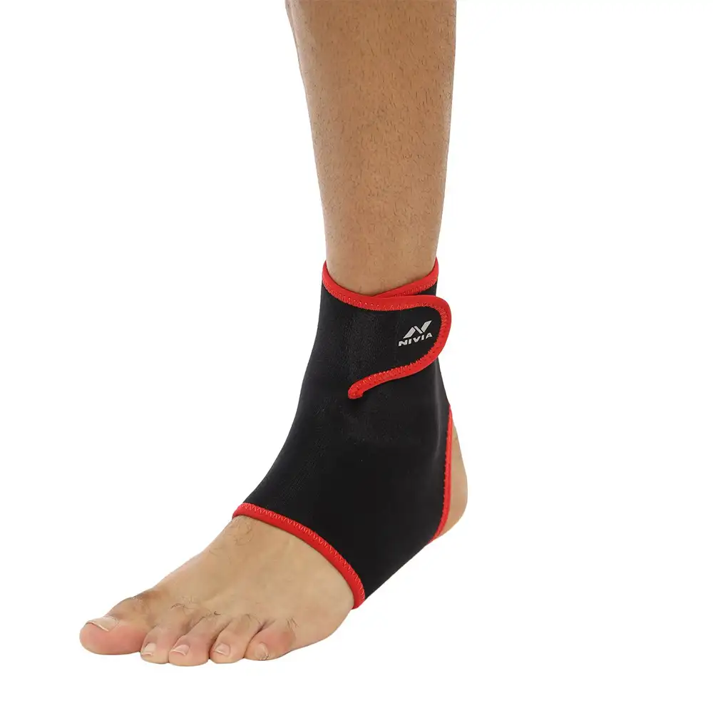 Nivia Orthopedic Ankle Support Slip-In with Velcro (RB-15),  Black-Red  Medium