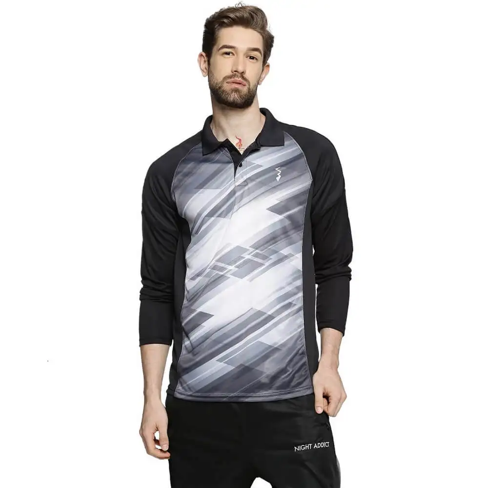 Campus Sutra Graphic Print Men Polo Neck T Shirt,  Black & White  Large