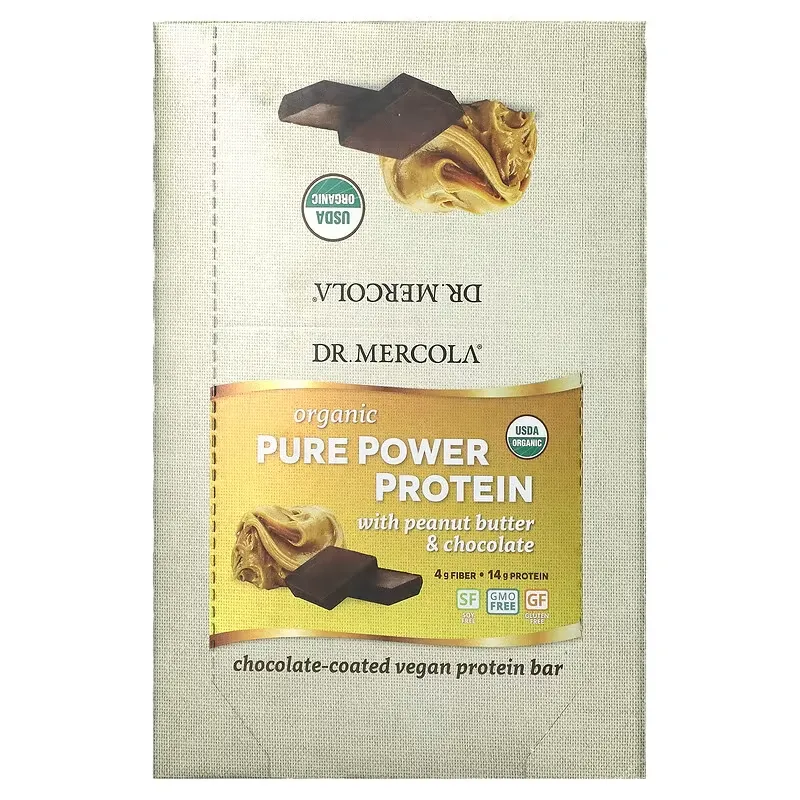 Organic Pure Power Protein Bar, Peanut Butter & Chocolate, 12 Bars, 1.83 oz (52 g) Each