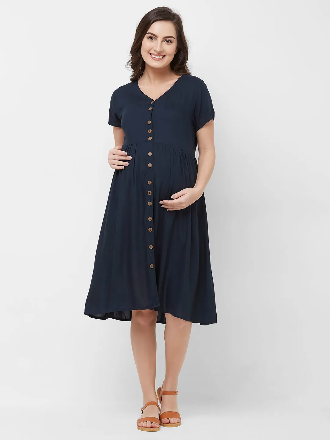 Mystere Paris Maternity Button Down Dress - Blue