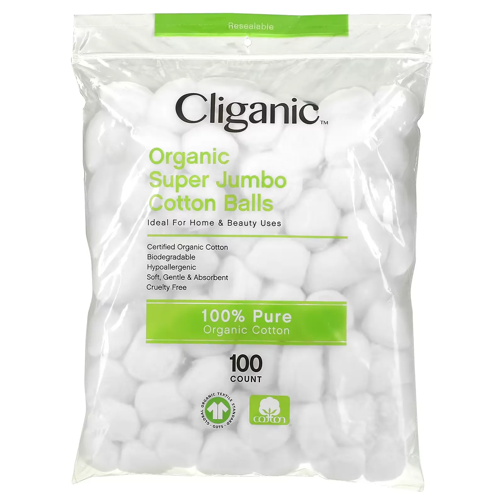 Organic Super Jumbo Cotton Balls, 100 Count