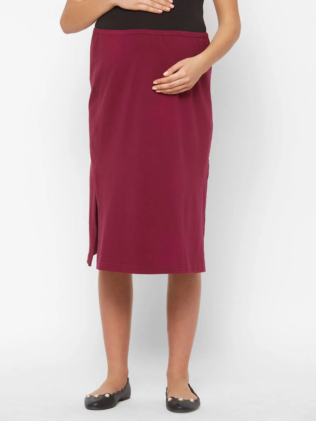 Mystere Paris Stylish Maternity Skirt - Maroon