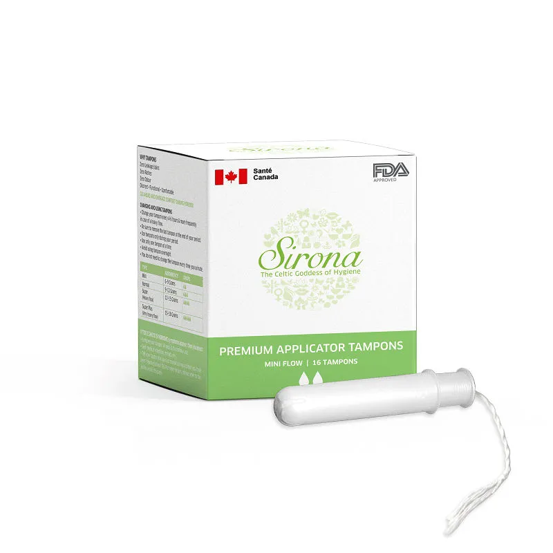 Sirona Premium Applicator Tampons -Mini Flow (16 Pcs), Ultra Soft, 8 Hours Protection