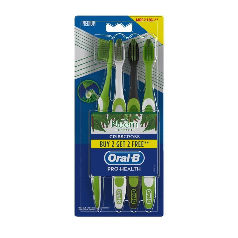 Oral-B Criss Cross Toothbrush with Neem Extract - Medium (Buy 2 Get 2 Free)