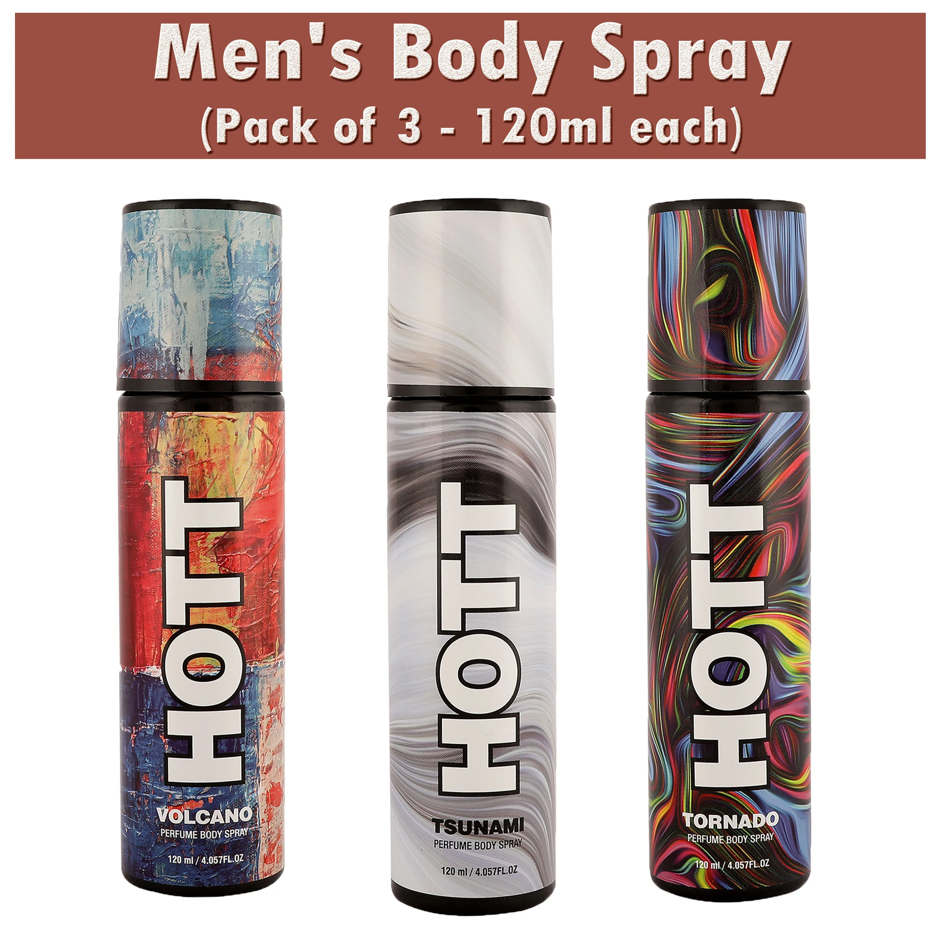 HOTT Tsunami, Volcano, Tornado Prefume Body Spray For Men (Pack Of 3)